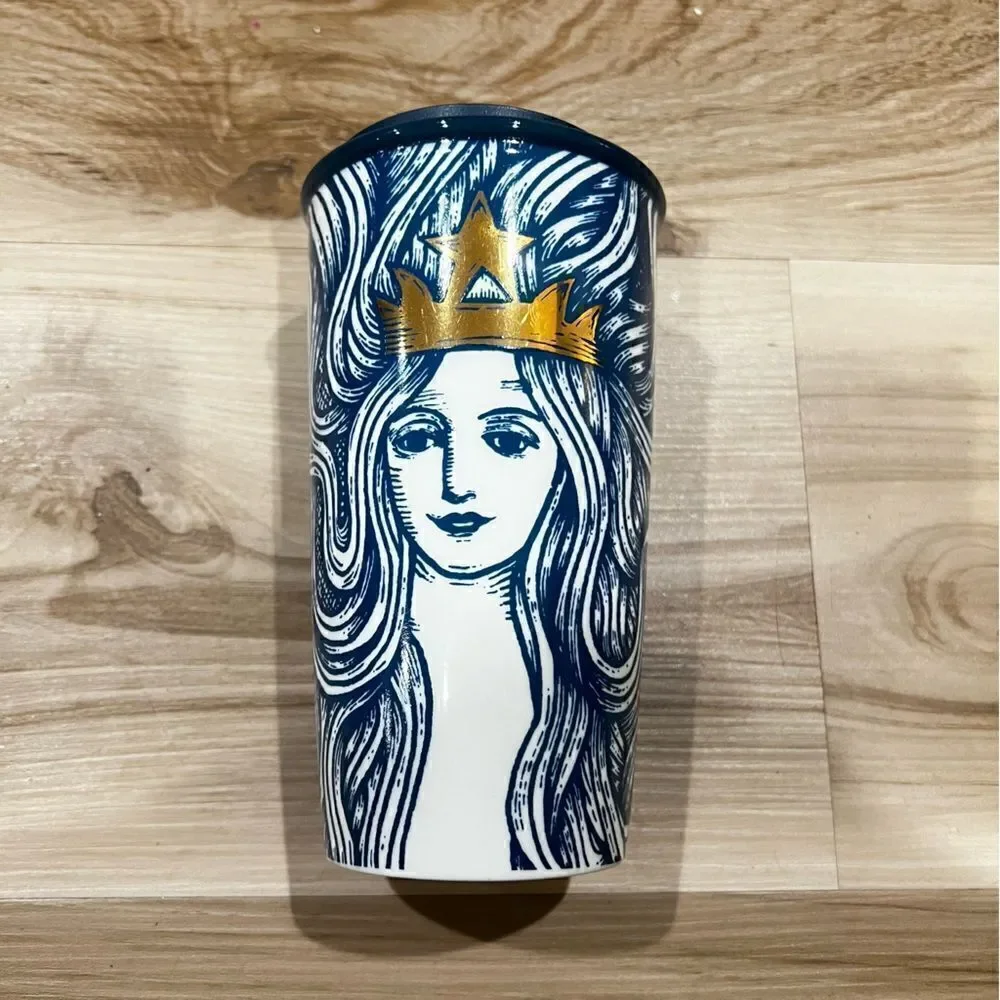 Starbucks 2016 Golden Crown Siren Limited Edition Ceramic Travel Mug 12oz